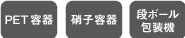 PET容器、硝子容器、段ボール包装機